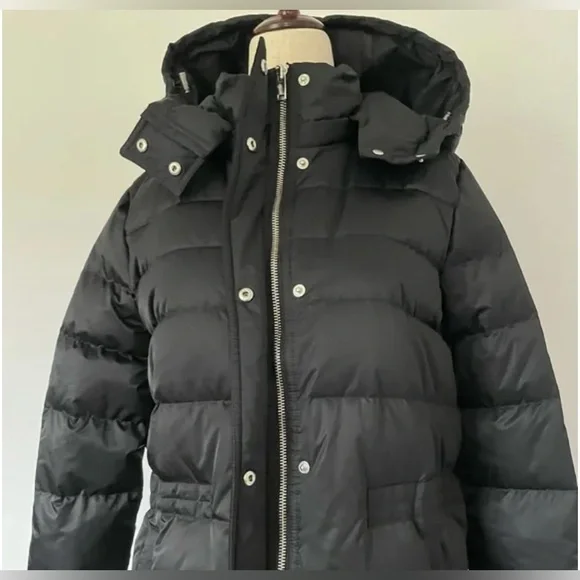 NWOT Theory Norine R Black Taffeta Poly Down Winter Puff Coat with Hood - Picture 5 of 6